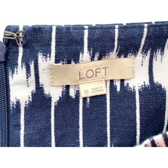 Ann Taylor‎ Loft Skirt Womens Size 10 Blue White Ikat Print Linen Blend Swing - Picture 4 of 5